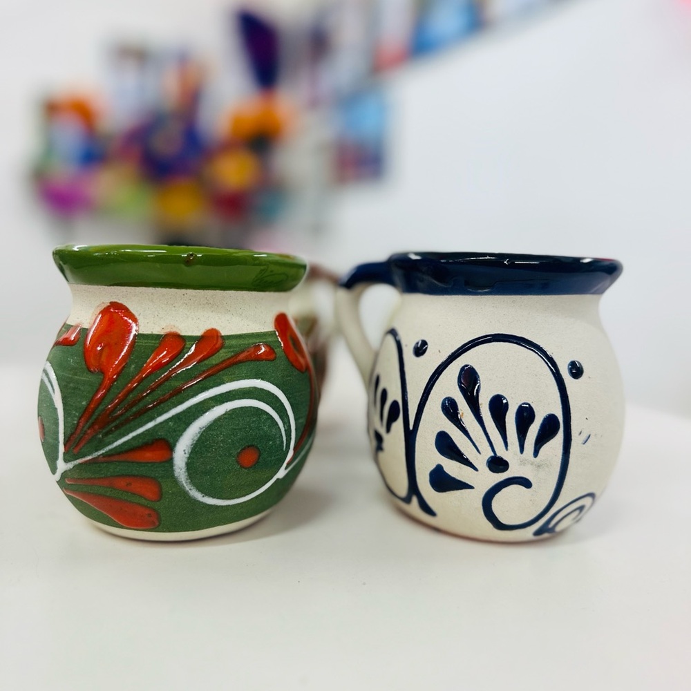 Mexican caffe mugs Mexican Hand-Painted Clay Pottery Mug set of 4